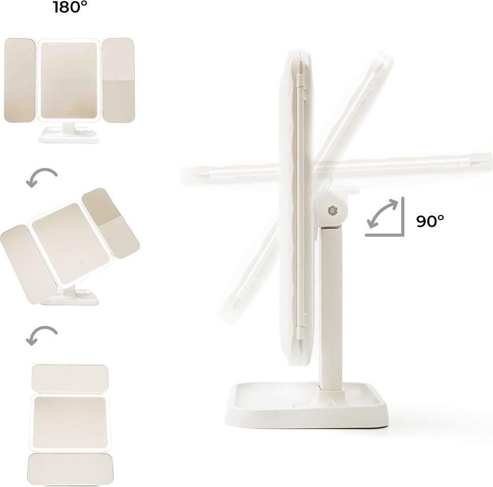 InnovaGoods Oplaadbare make-upspiegel met drie delen, vergrootglas en LED-verlichting