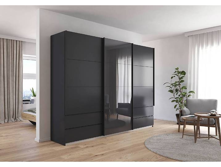 Schwebetürenschrank - Glastür 271cm Grau/Graumetallic
