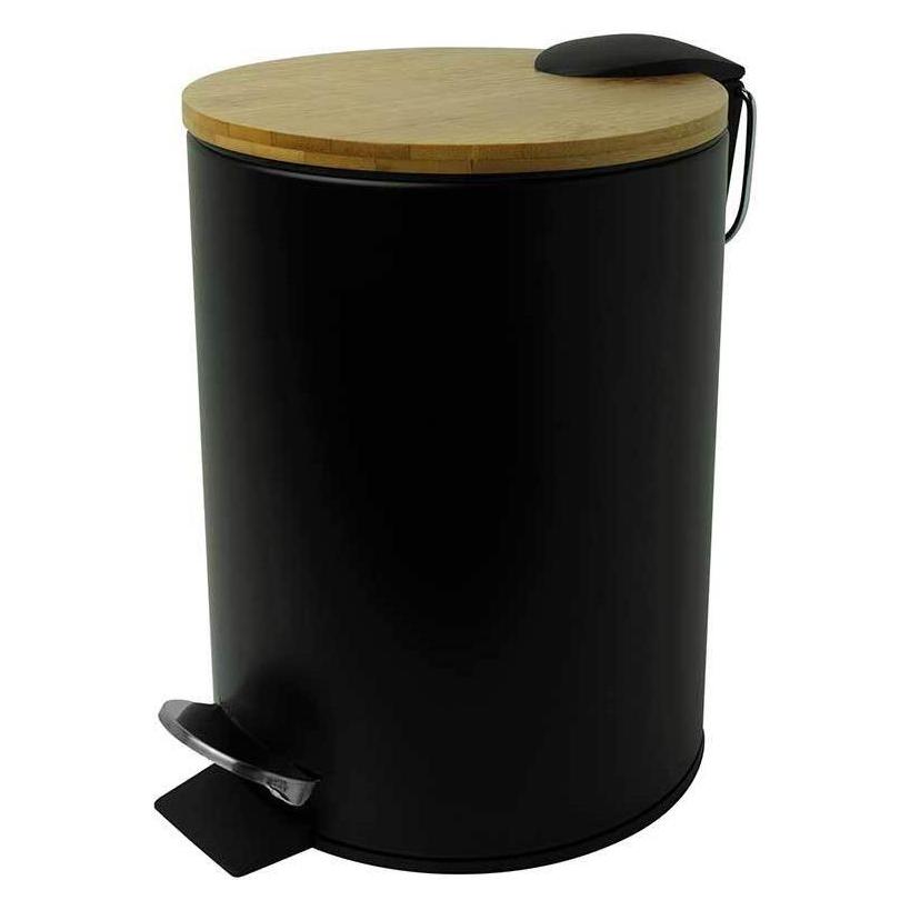 Helit Tret-Abfalleimer "the bamboo", 3 Liter, schwarz aus pulverbeschichtetem Stahl, Fußpedal, Deckel a (3 l) (H2404495)