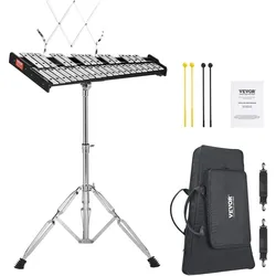 VEVOR Glockenspiel-Xylophon-Set mit 32 Tönen, professionelles Schlaginstrumenten-Set mit Schlägeln, Trommelstöcken, Notenständer, verstellbarem Ständer und Tragetasche für Schüler und Erwachsene