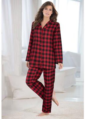Plus Size Women's Classic Flannel Pajama Set by Dreams & Co. in Red Buffalo (Size 5X) Pajamas