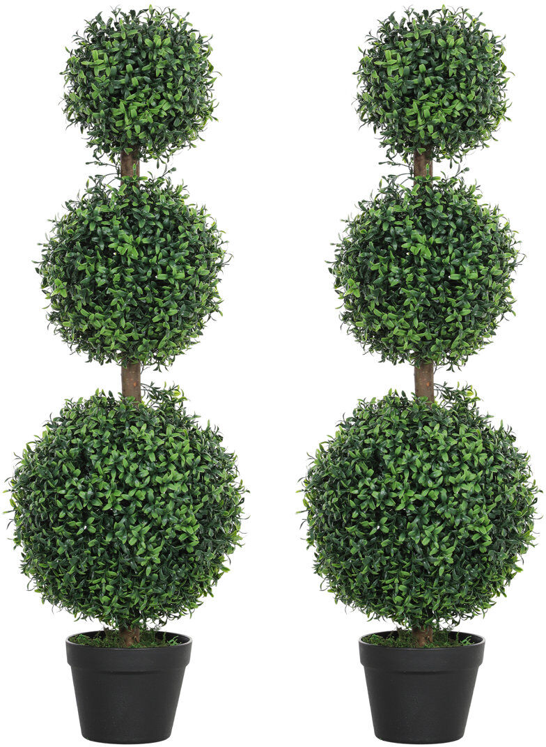 Latitude Run Banasky Set of 2 Decorative Artificial Plants Boxwood Trees in Pot, Green Green 100cm H X 30cm W X 30cm D