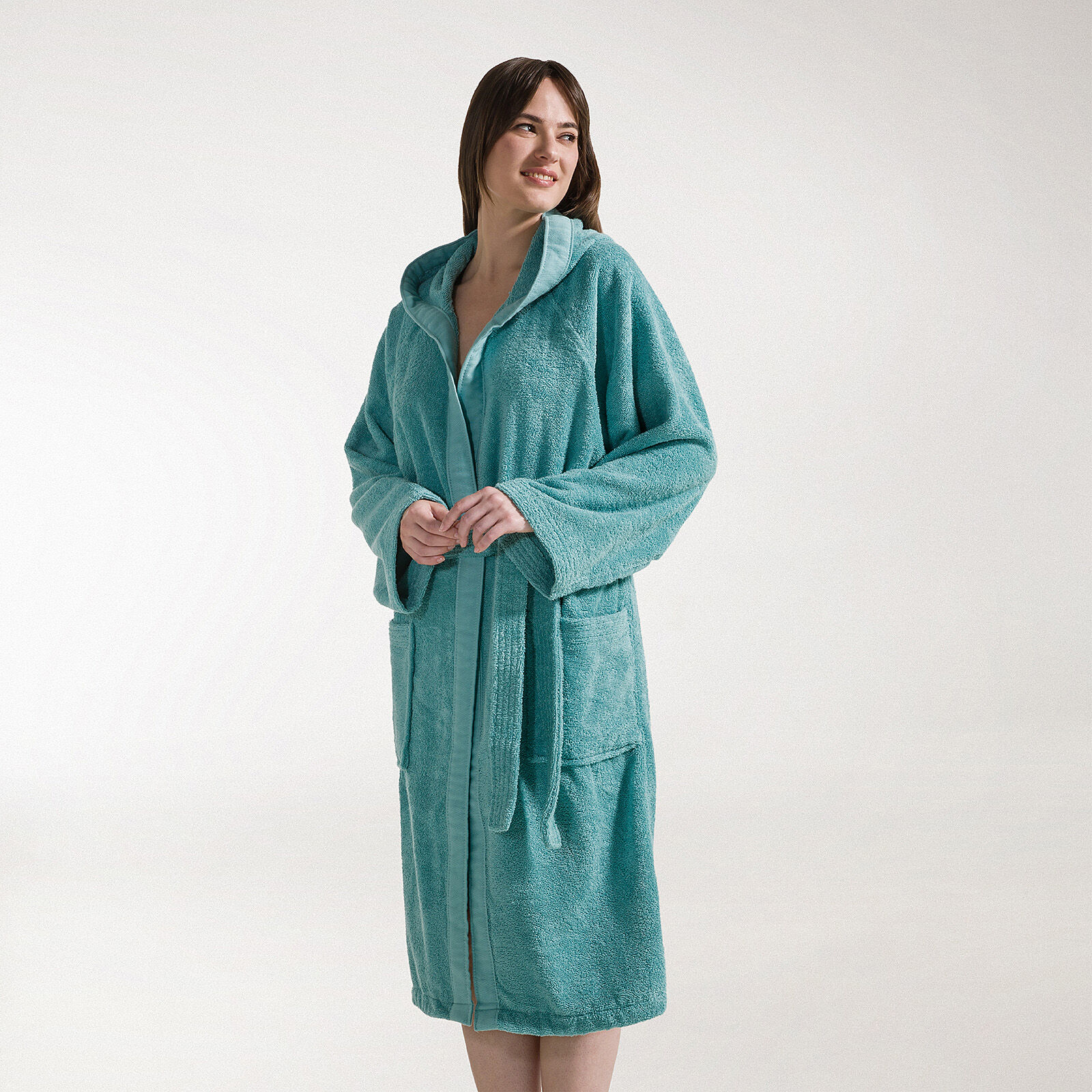 Accappatoio con Cappuccio in Cotone Soft S Spugnissima Tinta Unita Anice Caleffi
