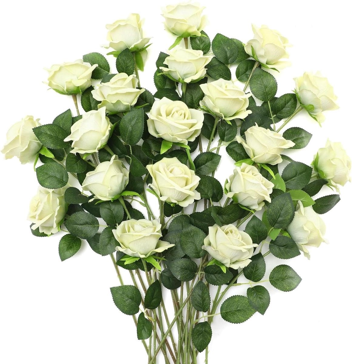 Realistische zijden kunstbloemen rozen voor decoratie - Lichtgroen - 50 cm