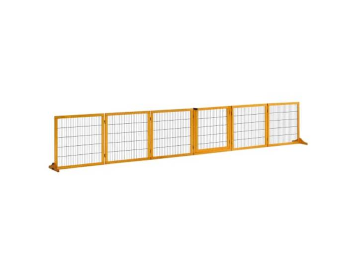 PawHut Barrière de sécurité Chien barrière autoportante barrière modulable Pliable 6 Panneaux 2 Pieds Support Bois de pin 432 x 36 x 70 cm Jaune