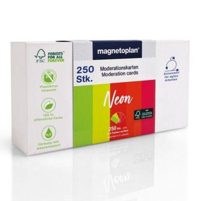 Magnetoplan Moderationskarten Neon, rechteckig, beschreibbar, B 200 x H 100 mm, farbsortiert, 250 Stück