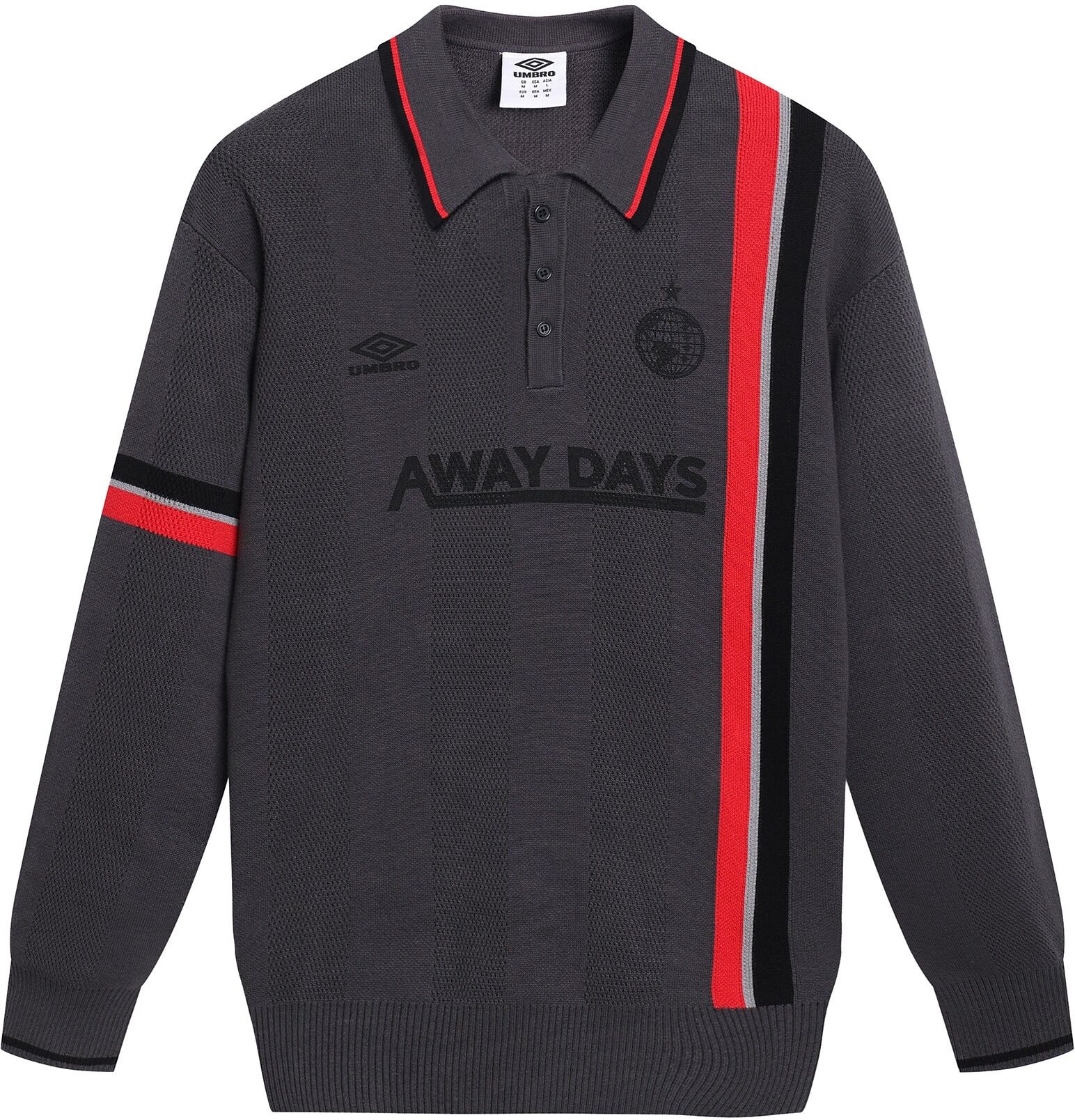 Poloshirt UMBRO "Umbro LS KNITTED FOOTBALL POLO", Herren, Gr. L, sedona sage, high risk rot, schwarz, 100% Baumwolle, bedruckt, normal, amerikanischer Ausschnitt, Shirts