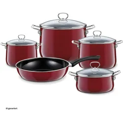 Riess Emailset 5-teilig, Pfannenset + Topfset, Rot