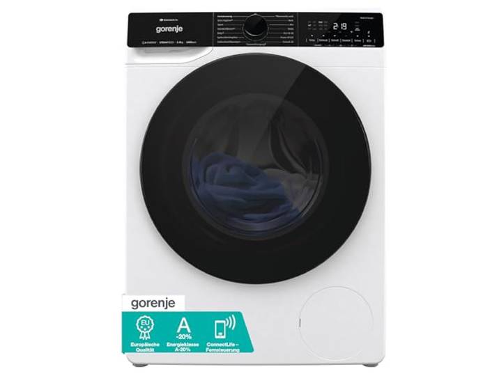 Gorenje WPNA84A2TS Waschmaschine mit Dampffunktion/ConnectLife / 8Kg / 1400 U/min / 15 Programme/Totaler AquaStop/Wave Active Trommel/ExtraHygiene/PowerWash/Schnell Waschgang/EEK: A-20%