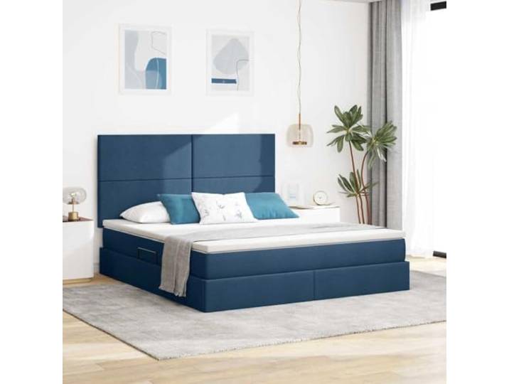 Stahlrahmen mit LED Beleuchtung Stauraumbett mit Matratze Polyesterbezug Stauraumbett mit LED-Beleuchtung Blau 180x200 cm Metallrahmen inklusive Matratze und Kopfteil