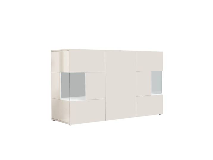 Buffet vitrine 3 portes 135 cm effet bois blanc brillant