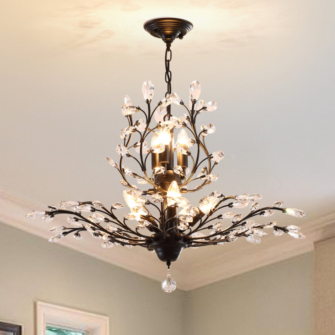 Blue Elephant Nevis 8 - Light Crystal Dimmable Empire Chandelier Black 55cm H X 78cm W X 78cm D