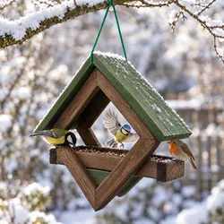 Vogelfutterhaus Birdy Bar Braun-Grün | 30 × 8 × 4,5 cm | Satteldach mit Überstand  | Kordelaufhängung  | Massive Kiefer aus Europa | zooprinz