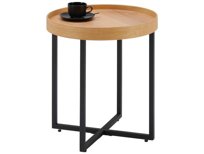 Hom`in Beistelltisch, Schwarz, Eiche, Holz, Metall, Eiche, furniert, rund, eckig, 50x55x50 cm, Wohnzimmer, Wohnzimmertische, Beistelltische, Beistelltische Metall