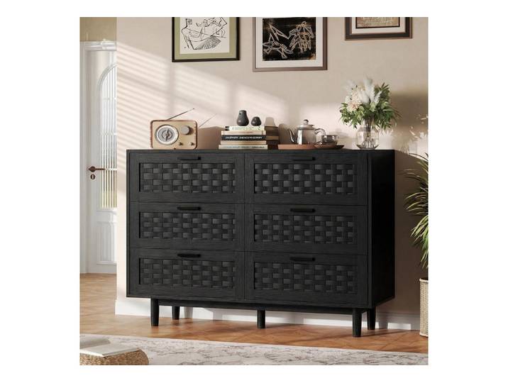 LuxusKollektion Kommode Kommode 6 Schubladen Rattan 80x40x115cm (6 St)