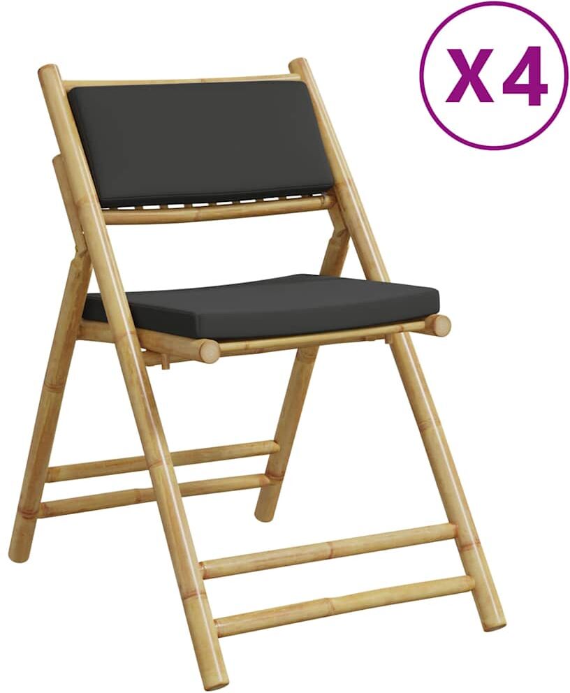 vidaXL Chaises de bistro pliantes lot de 4 coussins gris foncé bambou