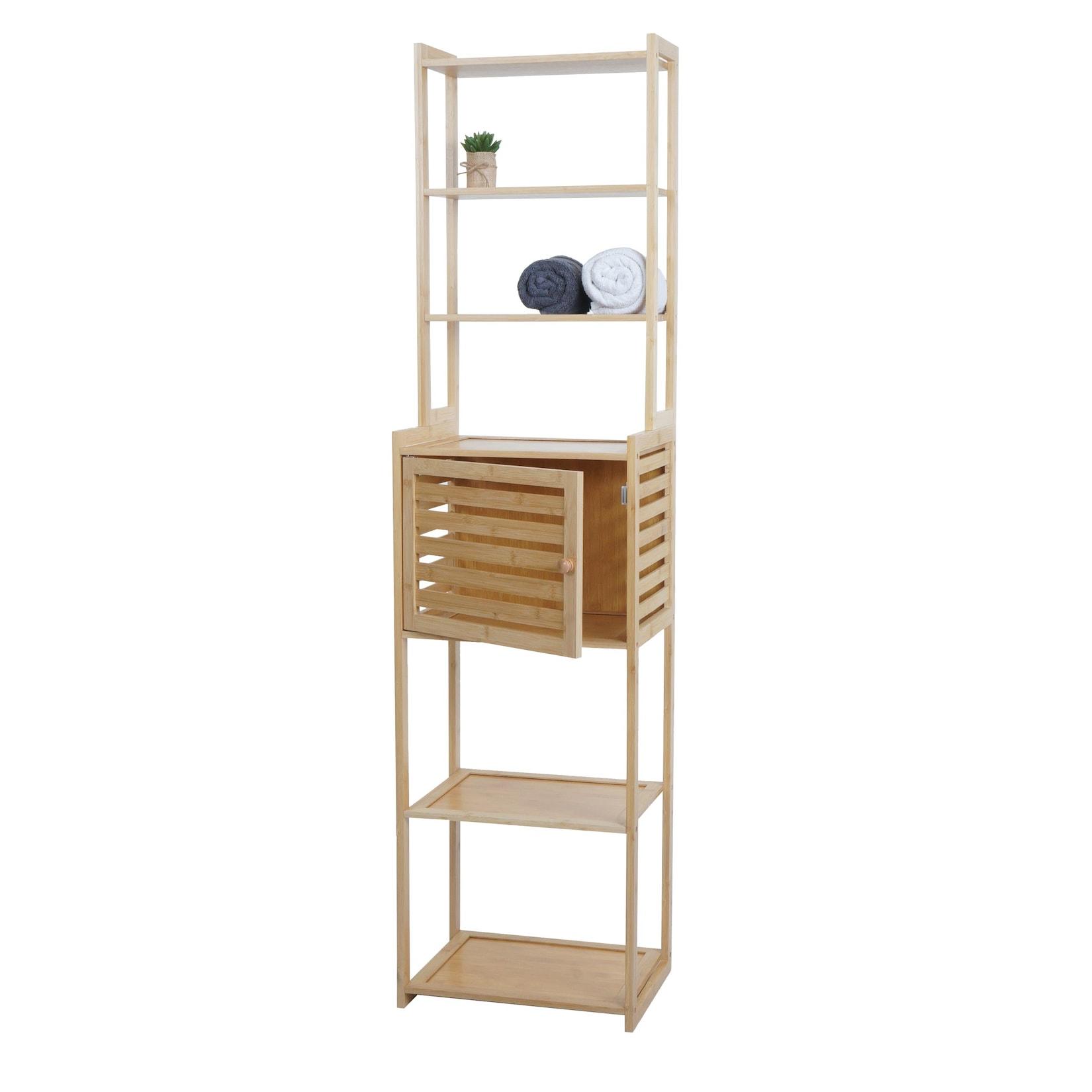 Bambus Regal MCW-O74, Badschrank Badezimmerschrank, Türe Staufächer 165x42x30cm