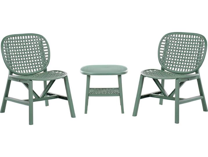 BELIANI Balkonset Grün Kunststoff Geflochten 3-Teilig Niedrig Retro-Design Tisch mit 2 Stühlen Outdoor Balkon Terrasse Garten Ausstattung