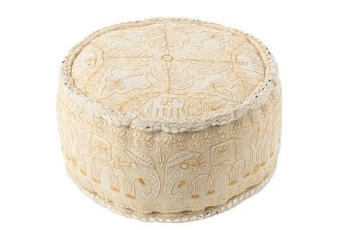 J-Line Poef Rond Olifanten met Spiegels - Katoen - Creme/Goud - Large