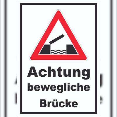 HB-Druck Schild Achtung bewegliche Brücke A0 Rückseite selbstklebend