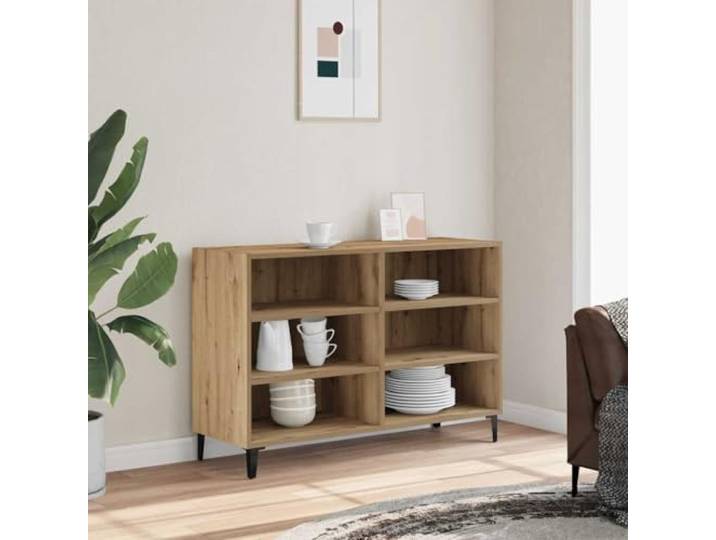 HEFZGDB Industrielles Sideboard mit Metallbeinen im Industriedesign für Bücher als praktisches Sideboard mit großer Ablagefläche und sechs Einlegeböden aus Holzwerkstoff