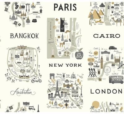 Rifle Paper Co.City Maps Grey & Gold Wallpaper
