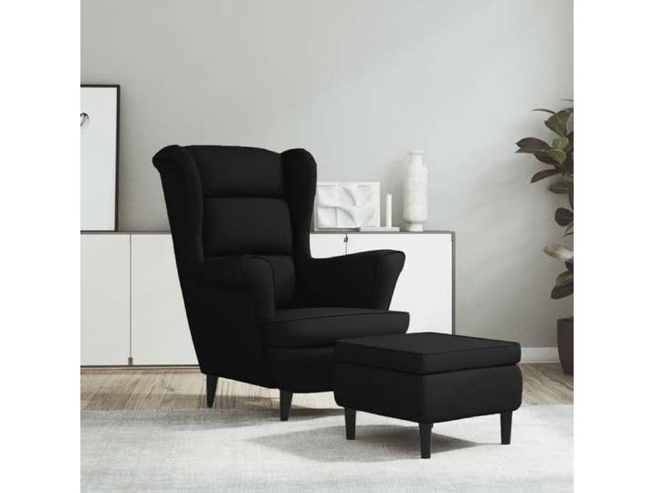 Fauteuil à oreilles avec tabouret noir velours 3115937