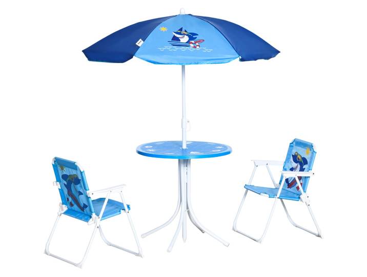 Outsunny 4 tlg. Kindersitzgruppe Garten 2 Klappstühle Sonnenschirm Blau