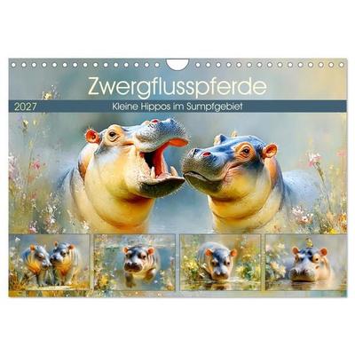 Zwergflusspferde. Kleine Hippos im Sumpfgebiet (Wandkalender 2027 DIN A4 quer), CALVENDO Monatskalender