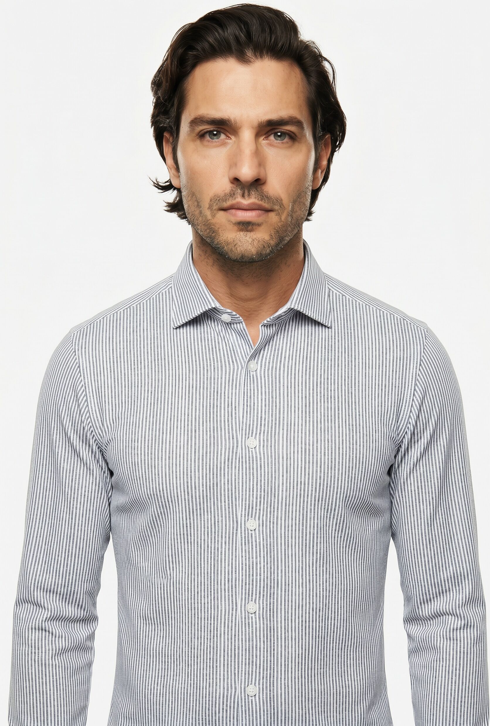 Langarmhemd OLYMP "24/7 - Level 5", Herren, Gr. 42, N-Gr, blau (marine), Jersey, Obermaterial: 86% Polyamid, 14% Elasthan, gestreift, 2-Knopf-Manschette, Hemden Langarmhemd, Flex Jersey, body fit, Anti Smell, Kentkragen marine 42, N-Gr