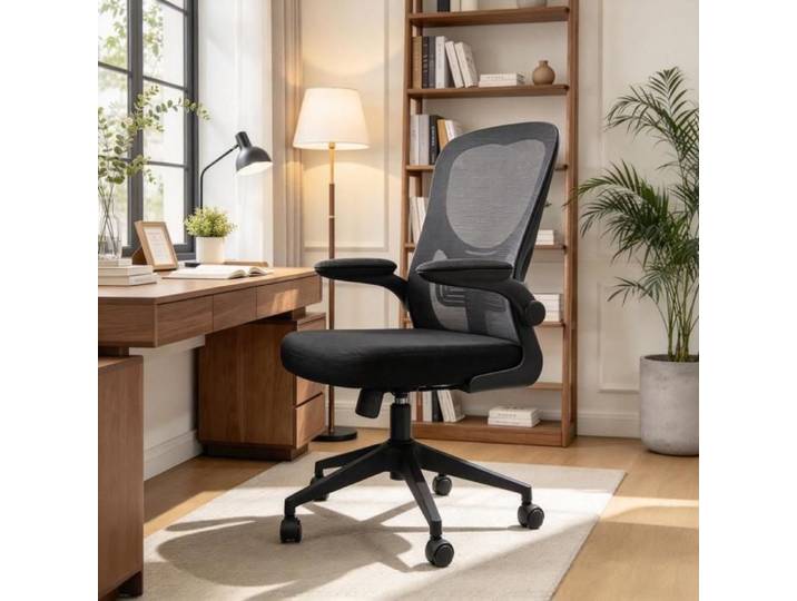 PIPIPOXER Fauteuil de bureau en maille chaise pivotante ergonomique avec accoudoirs rabattables bureau étude maison télétravail