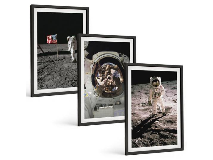 Tulup Bilder SET 3er Set - 40x60 cm Schwarzer Rahmen - NASA-Mondlandung, Kunststoff, Rechteckig, 40x60 cm, einfache und schnelle Anbringung, Bilder & Rahmen, Bilder