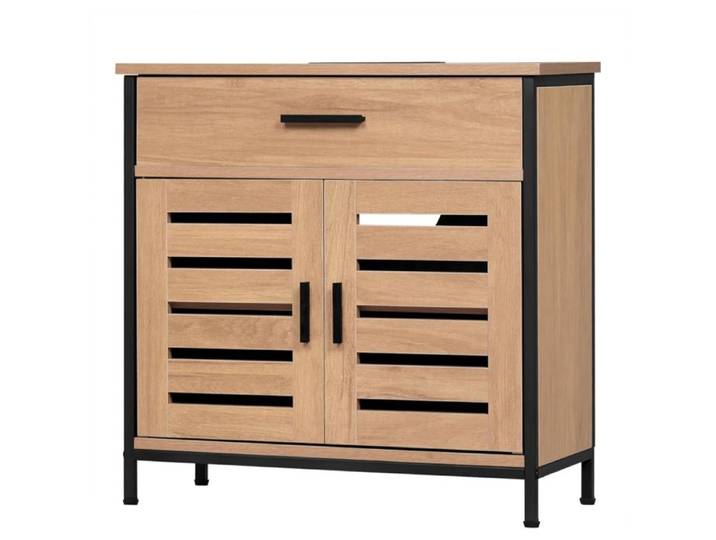 Meuble sous Lavabo en MDF - EUGAD Meuble sous Vasque - Grand Tiroir - 2 Portes - 60x30x60cm - Chêne Clair