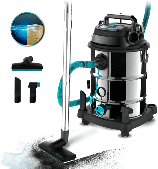 Aspirador sin bolsa - Cecotec Conga Rockstar Wet & Dry Steel Pro Max, 1600 W, Depósito metálico de 30 L, Función soplado y drenaje, Multicolor