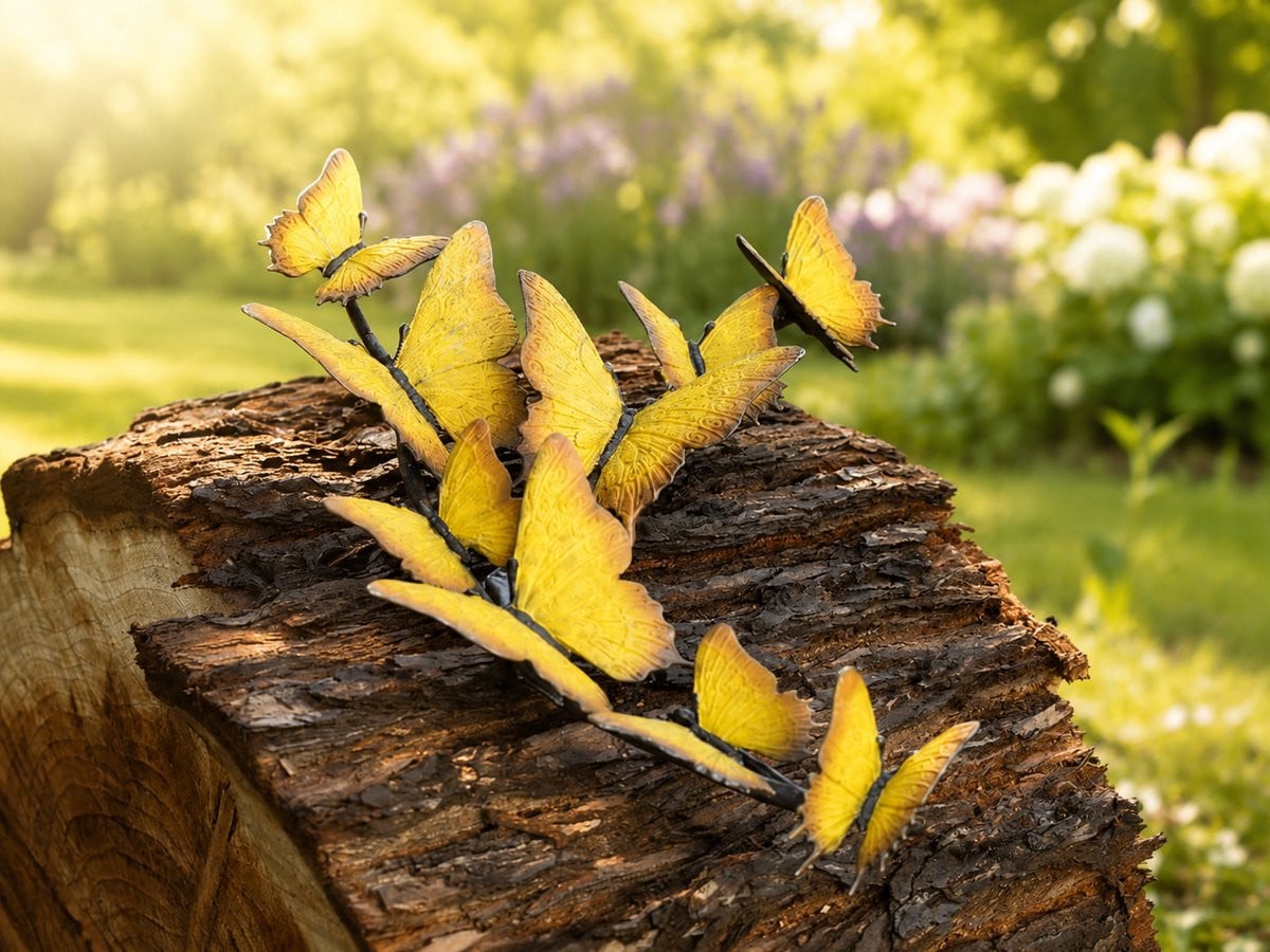 Bronzartes Tuinbeeld Zwerm vlinders als muurdecoratie in bronskleur