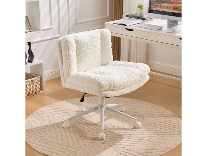 BBWL Drehstuhl mit Metallbasis, Ergonomischer Home Office & Schminktisch Stuhl, Breiter Bürostuhl Faux Rabbit Fur, Verstellbarer Drehstuhl