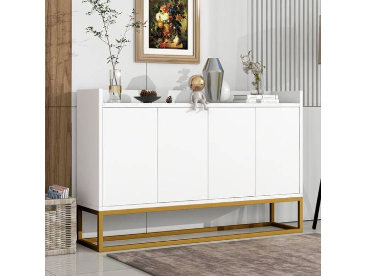 Buffet bahut - SOGEU - 120x30x80cm - 4 portes - Laqué blanc - Sans poignées