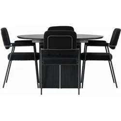 Ebuy24, Essgruppe, Yesterday Essgruppe Esstisch mit Auszug schwarz 4 Stühle Bouclé schwarz. (MDF)