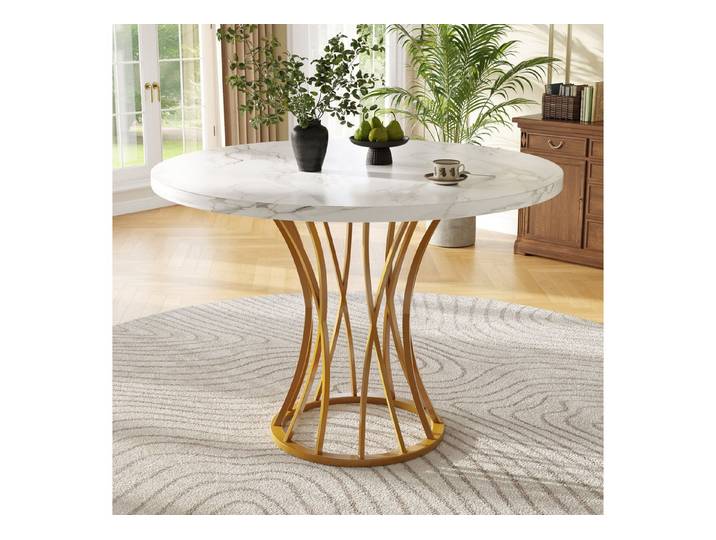 MC Star Esstisch Runder Esstisch, leichter und luxuriöser runder Tisch für 4-6 Personen (geeignet für Esszimmer und Wohnzimmer, MDF marmorierte Tischplatte, goldene Beine)