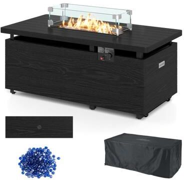 Costway 51 Inch Propane Fire Pit Table 50000 BTU Gas Firepit with Removable Lid and Tempered Glass Wind Guard for Patio-Black