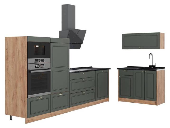 Cuisine Vicco Fame-Line Vert Or Campagne/Chêne de force doré 380cm\, PT Anthracite\, Model 64100
