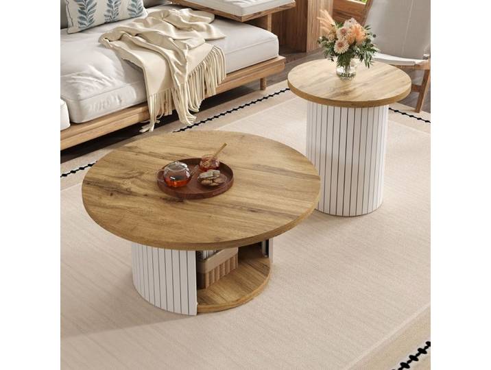 HOMVRA Table basse ronde 75x75x50 cm avec table dappoint MDF couleur naturelle