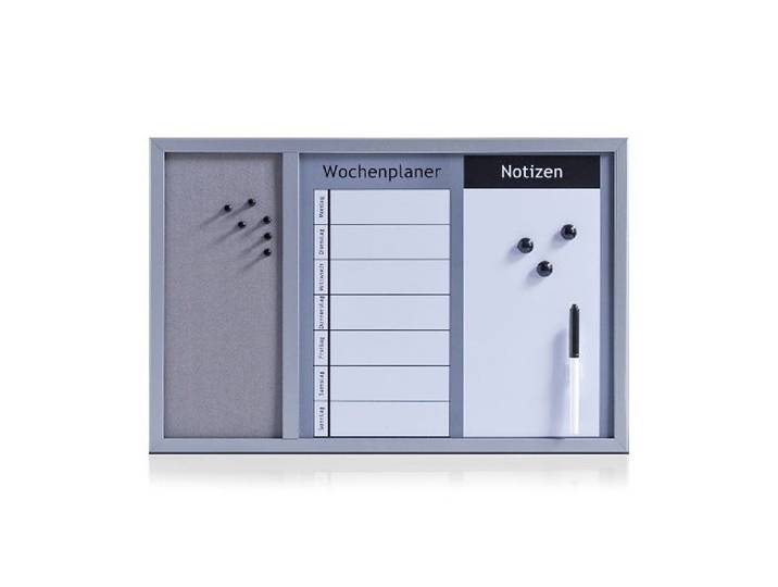 Memoboard ZELLER PRESENT, grau, B:60cm H:40cm, MDF, Tafeln, Memoboard, mit Magnettafel, Wochenplaner und Pinnwand