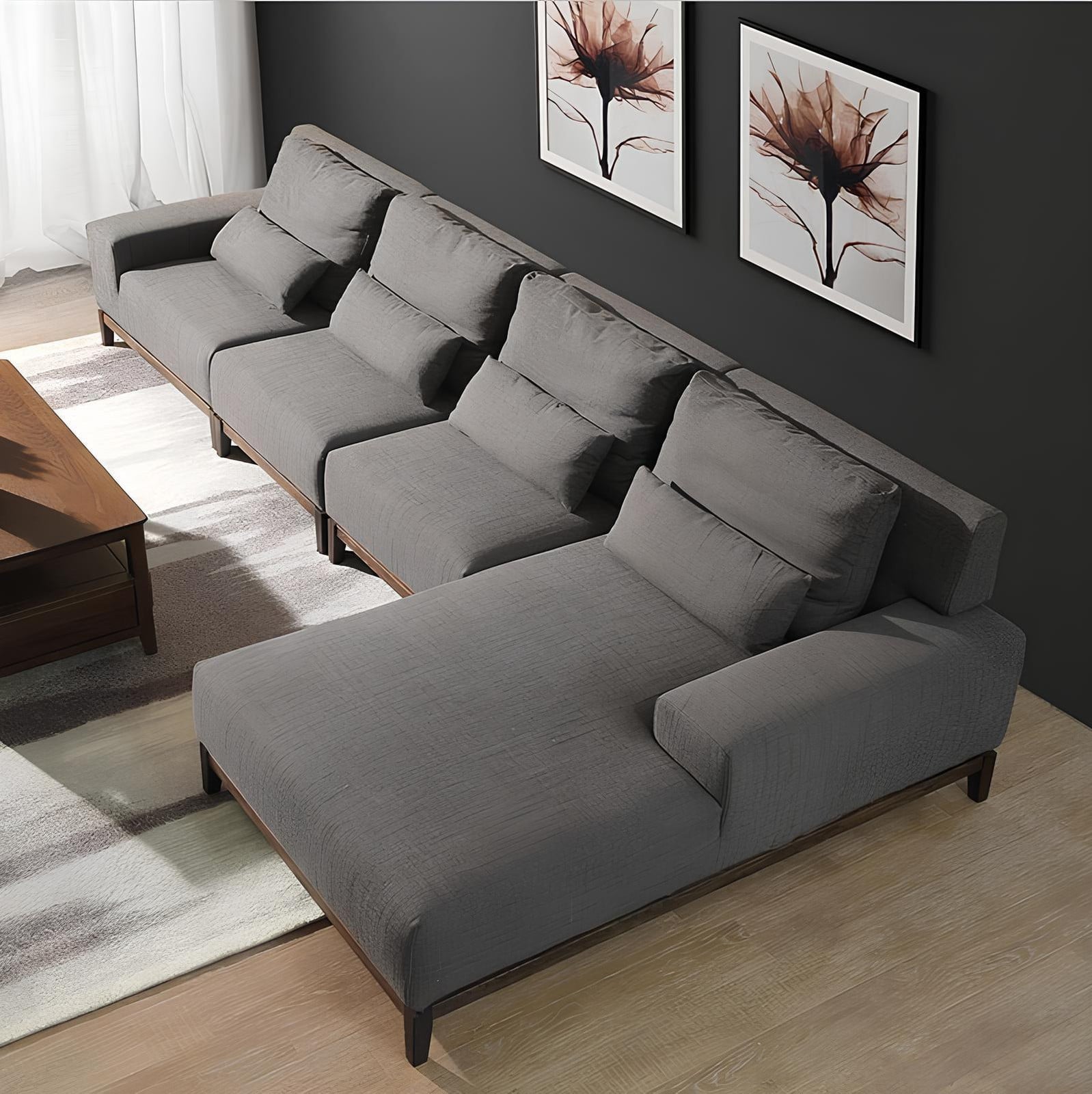 Moderne hoekbank in textiel voor de woonkamer