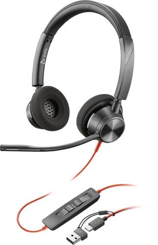HP Poly Blackwire C3320 On Ear Headset kabelgebunden Stereo Schwarz Mikrofon-Rauschunterdrückung Headset, Lautstärkeregelung