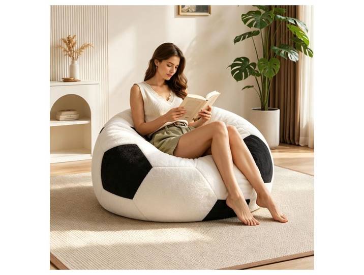 Pouf poire 100 x 80 cm - forme de ballon de football（S） - Fauteuil Canapé Coussin de Sol Pouf d'intérieur - Noir et blanc