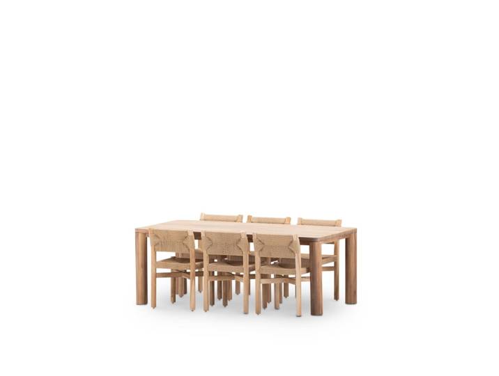 Set de table 200x100cm et 6 chaises en bois et rotin beige