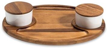 Kalmar Home Charcuterie/ Serving Tray w/ 2 ceramic bowls w/ lids