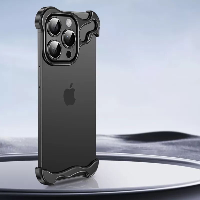INF Kompatibel mit iPhone 16Pro Hüllen - Schwarze Titanlegierung Eckschutz Handyhülle ohne Rahmen mit Stoßdämpfung und