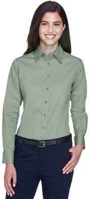 Harriton M500W Women's Easy Blend Long Sleeve Twill Dress Shirt with Stain-Release in Dill size Large   Cotton/Polyester